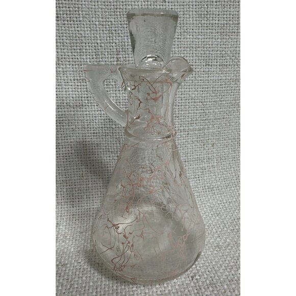 VINTAGE 1950’s HAZEL ATLAS PINK SPAGHETTI STRING DRIZZLE GLASS OLIVE OIL CRUET - Picture 2 of 3